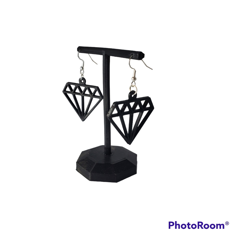 3D PRINTED BLACK DIAMOND PLASTIC HANDMADE EARRINGS